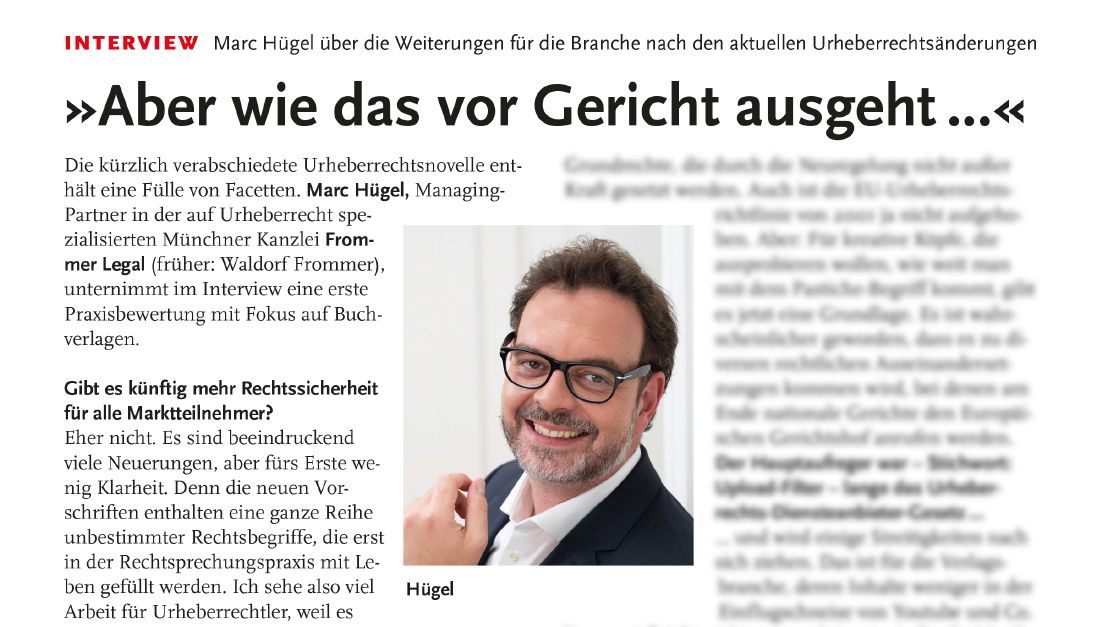 Urheberrechtsnovelle: Marc Hügel im Interview mit Buchreport
