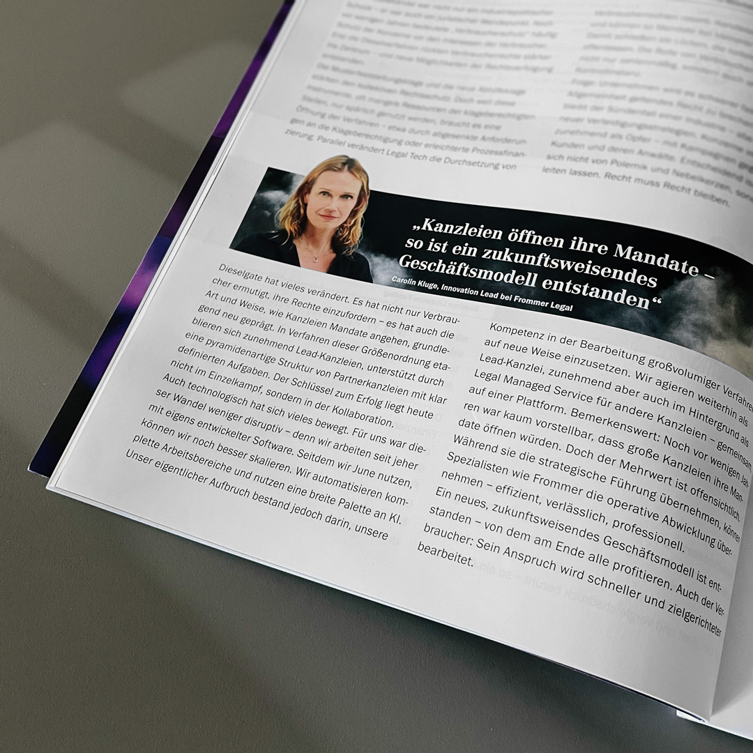 Carolin Kluge in der neuesten Ausgabe der "JUVE"
